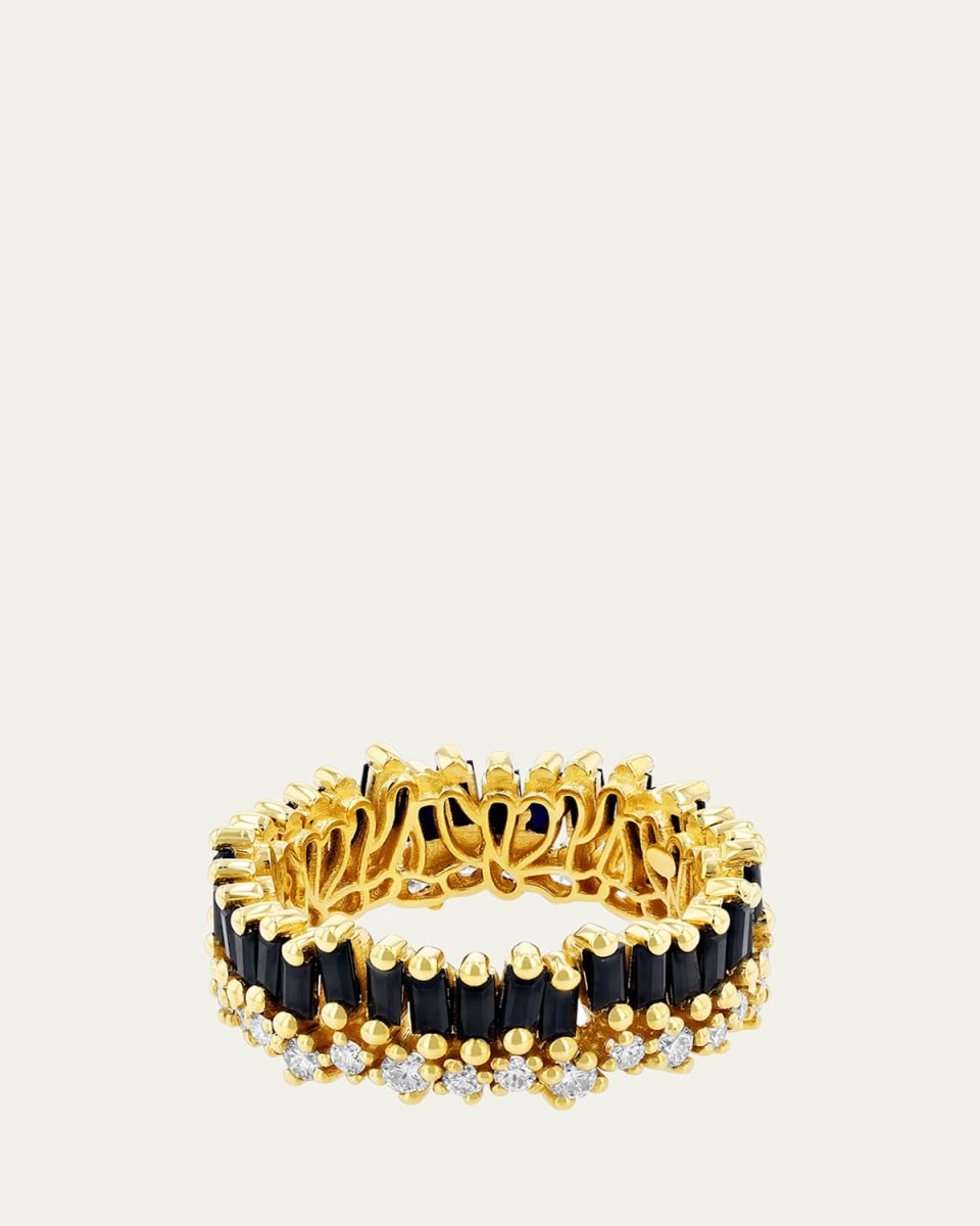 18K Yellow Gold Bold Fireworks Diamond and Black Sapphire Double Eternity Band Ring